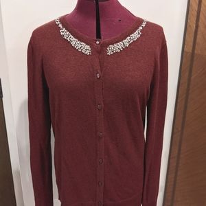 MERONA Burgundy Jeweled Cardigan. size XL.